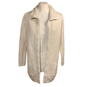 VTG Cardigan Sweater Womens L Waffle Knit Ivory Grannycore 70s Chunky Cottage